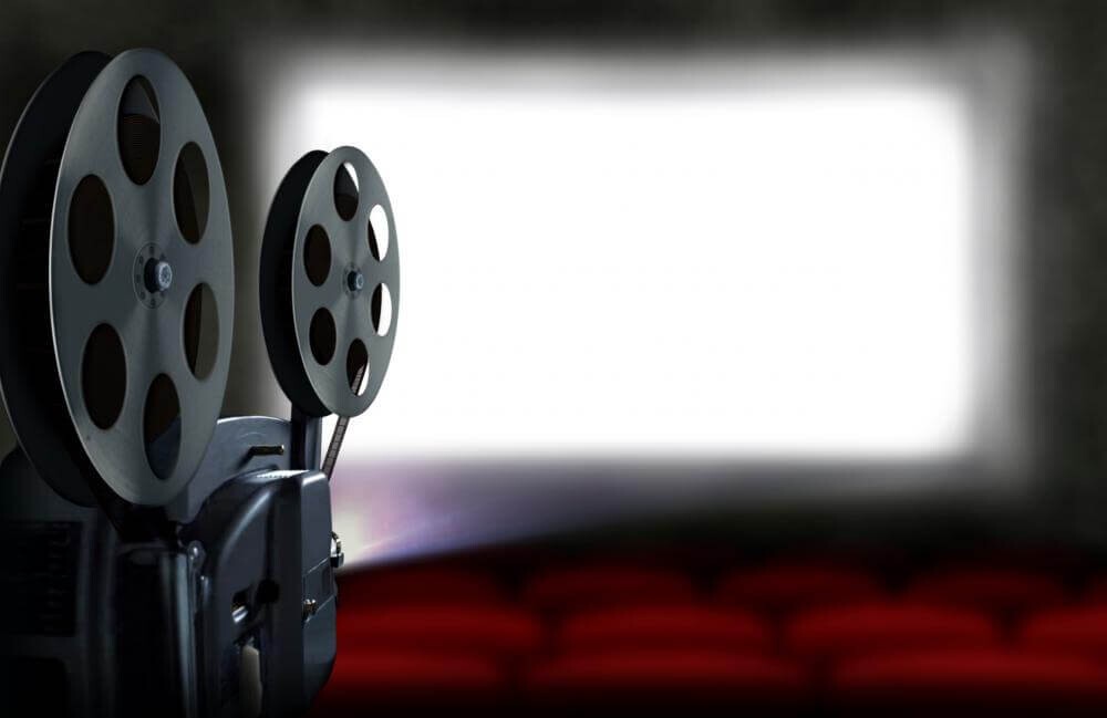 movie projector, screen, seats