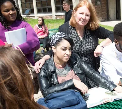 RVCC students outside with a professor