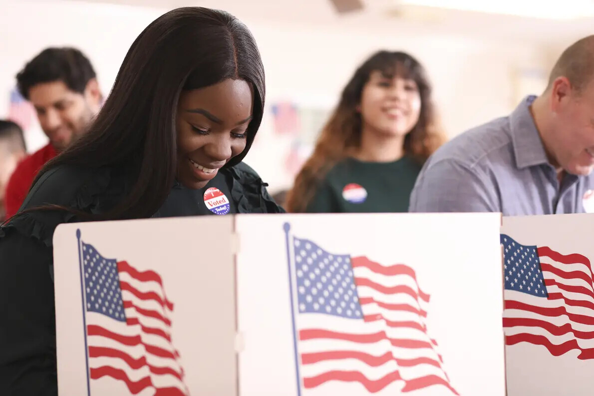 young people voting with pictures of flags