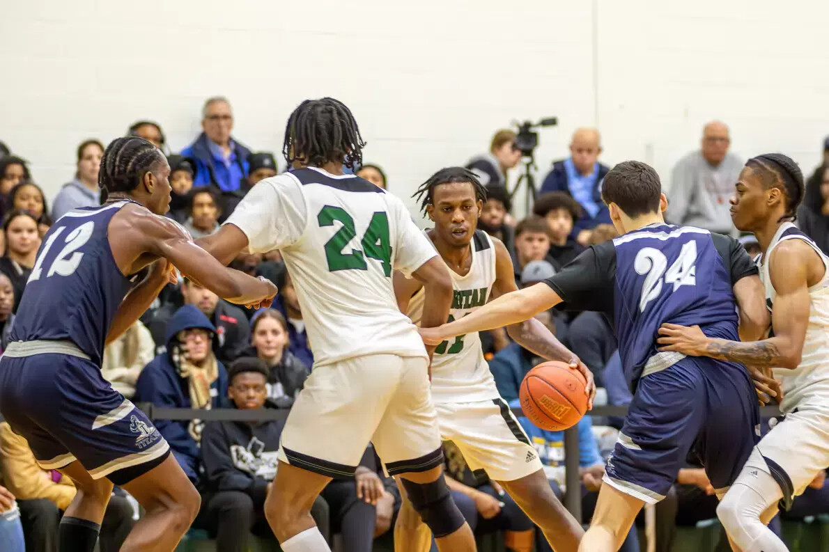 men's basketball players playing game