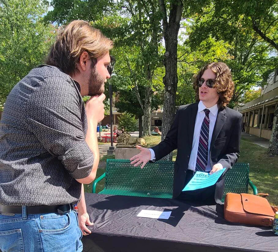 garret gerow and nicholas gallo in courtyard