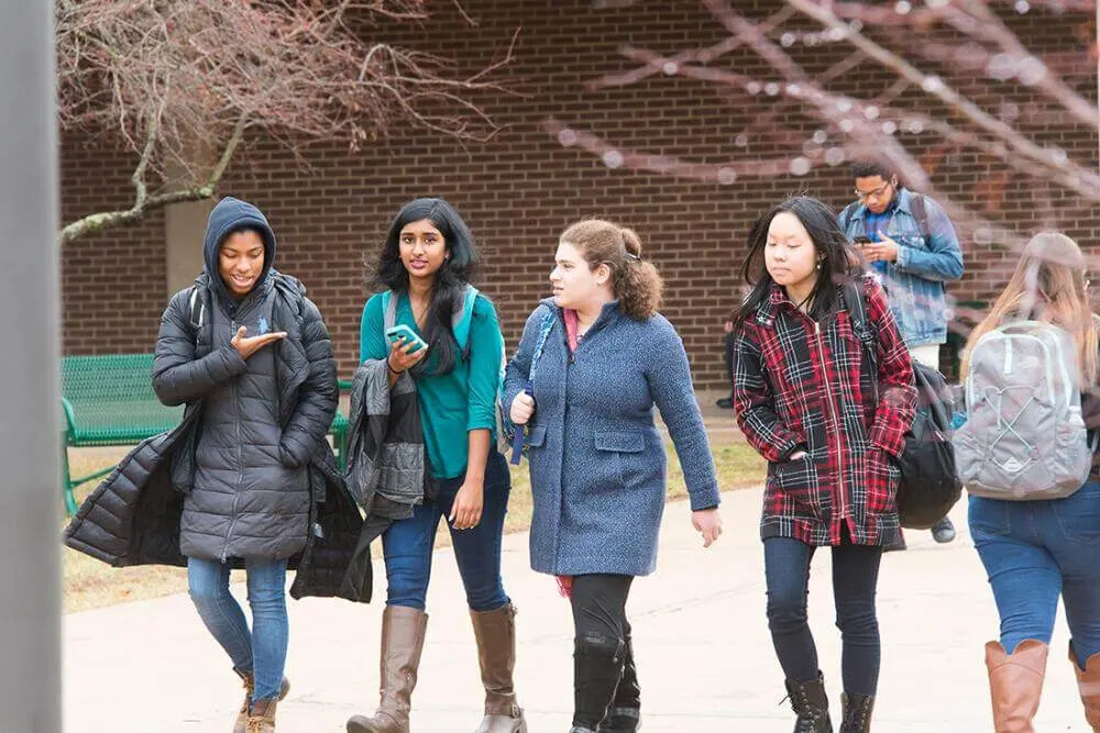 female students walking