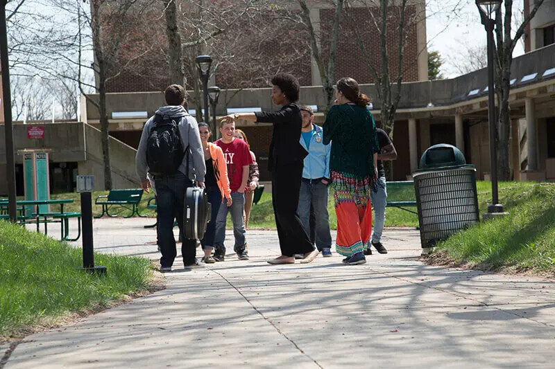 students walking in courtyard