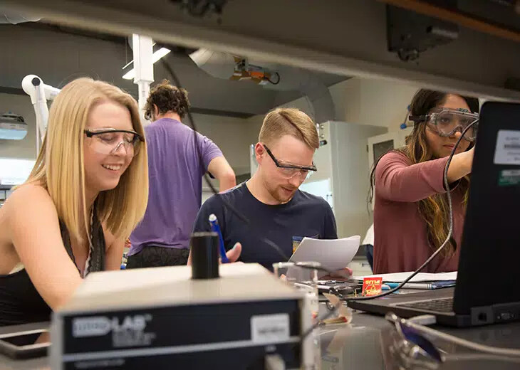 students working in lab