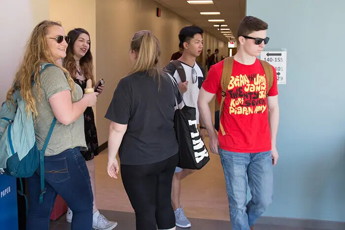 students walking in hallway