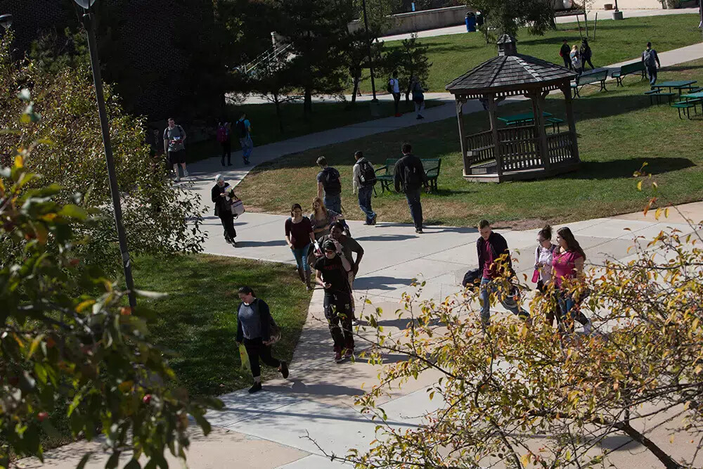 students walking on campus