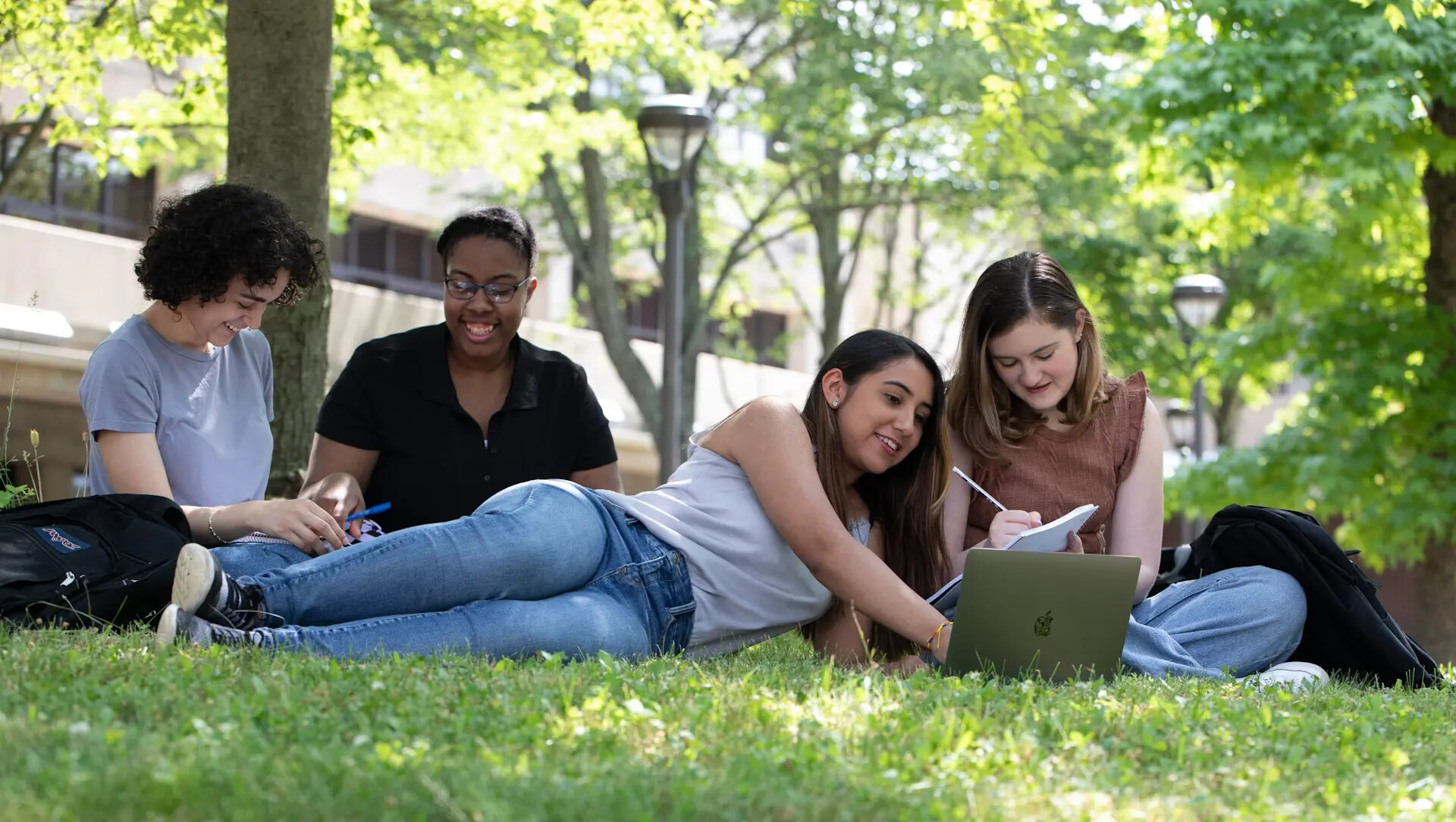 4 females studying outside