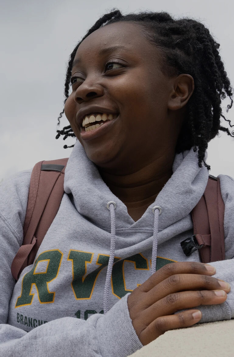 female student wearing RVCC sweatshirt