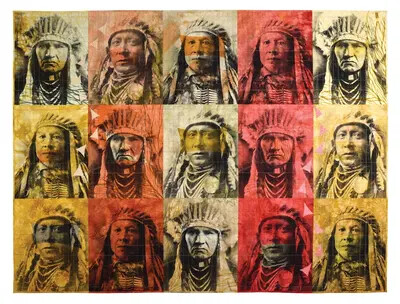 artwork with images of native americans in headdresses