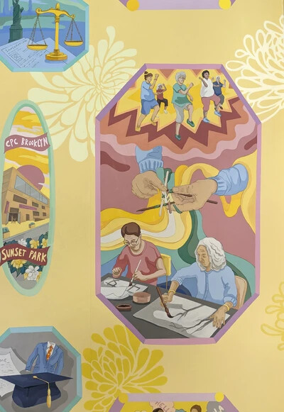 close up of mural images