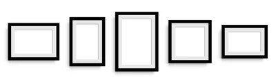 5 blank pictures frames in row