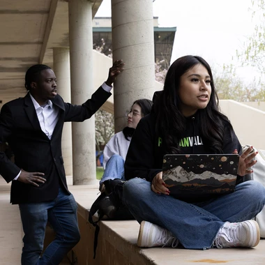 student in the courtyard